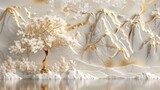 Asiatische Berglandschaft mit floraler Eleganz