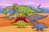 Bunte Dinosaurier auf Wüstenhintergrund