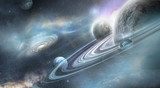 Kosmisches Universum voller Planeten und Sterne