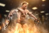 Kraftvolles Bodybuilding-Motiv mit Flammen