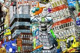 Lebendige urbane Collage voller Leben