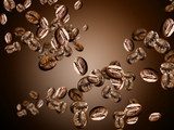 Tanzende Kaffeebohnen in sanften Brauntönen