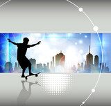 Urbaner Skate-Silhouette mit Skyline