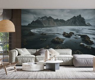 islandische landschaft mit schwarzem strand fototapeten gebirge fototapeten demural