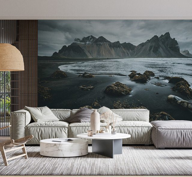 islandische landschaft mit schwarzem strand fototapeten gebirge fototapeten demural