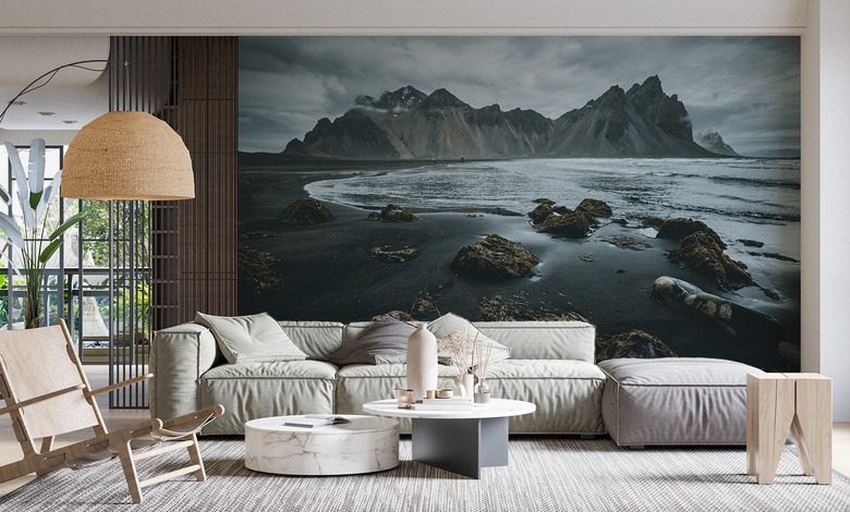 islandische landschaft mit schwarzem strand fototapeten gebirge fototapeten demural