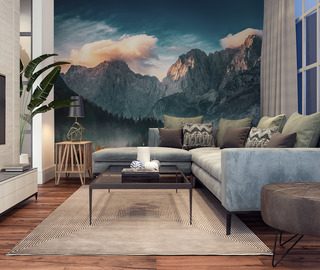 berglandschaft bei sonnenuntergang fototapete furs wohnzimmer fototapeten demural