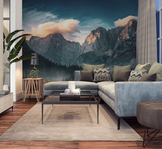 berglandschaft bei sonnenuntergang fototapete furs wohnzimmer fototapeten demural