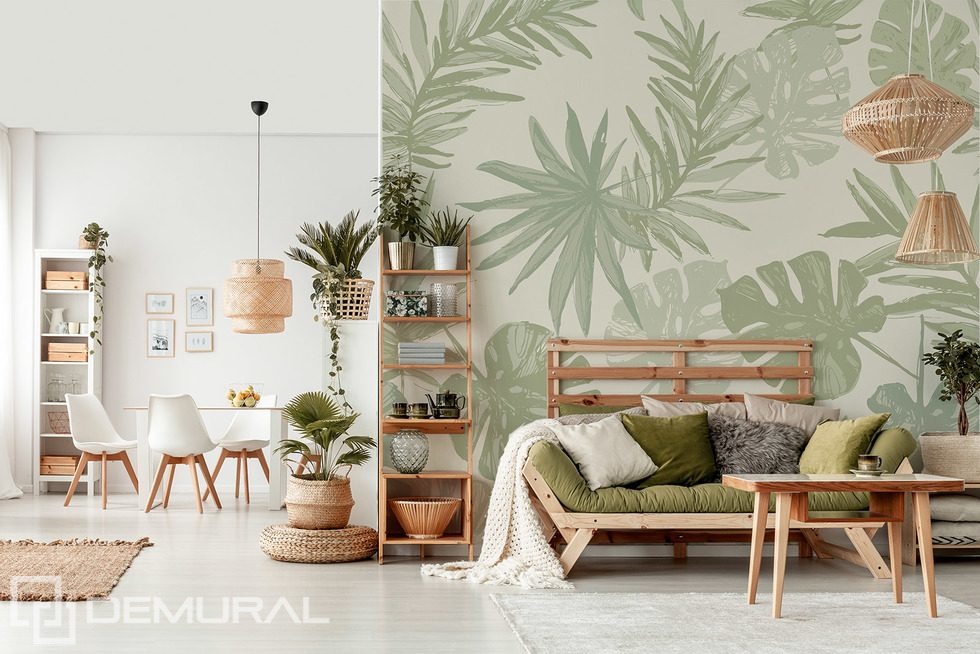 Tropischer Akzent im Wohnzimmer Fototapete fürs Wohnzimmer Fototapeten Demural