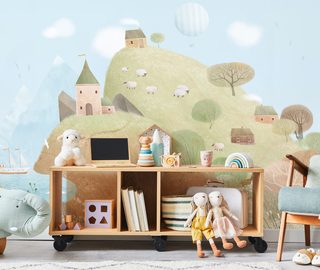 pastellhugel und schafchen in einer marchenwelt fototapete fur kinderzimmer fototapeten demural