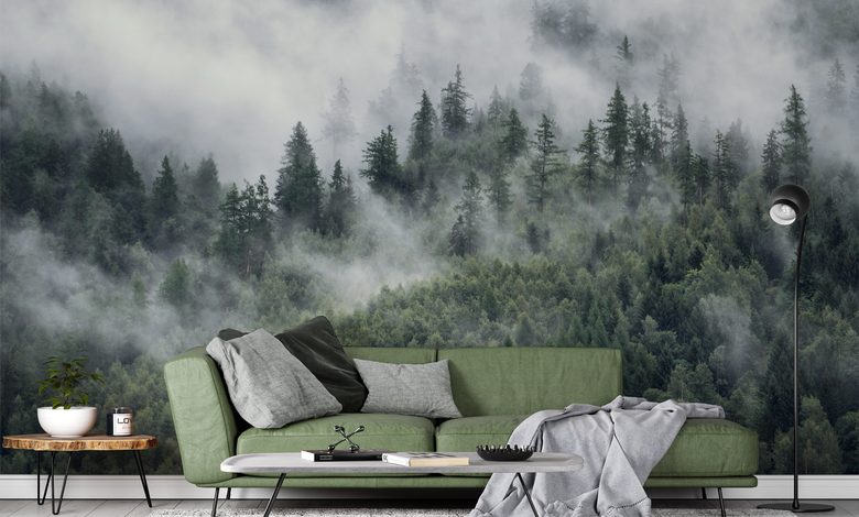 morgendlicher nebel uber der waldlandschaft fototapeten landschaften fototapeten demural
