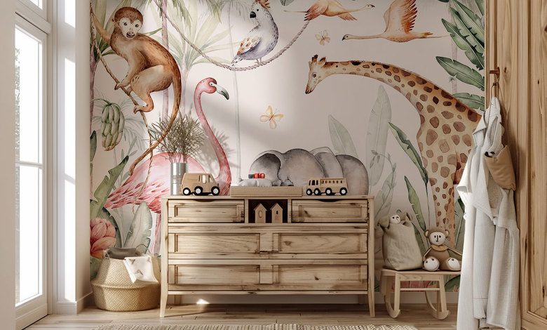 exotisches dschungelabenteuer mit tierischen freunden fototapete fur kinderzimmer fototapeten demural
