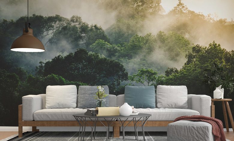 morgendlicher nebel uber dem tropischen wald fototapete furs wohnzimmer fototapeten demural