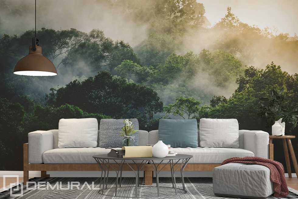 Morgendlicher Nebel über dem tropischen Wald Fototapete fürs Wohnzimmer Fototapeten Demural
