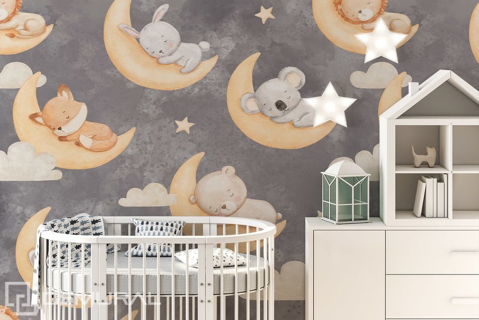 Süßer Traum mit Waldfreunden Fototapete für Kinderzimmer Fototapeten Demural