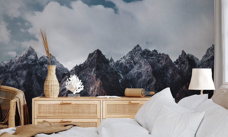dunkle berggipfel unter einem machtigen himmel fototapeten gebirge fototapeten demural