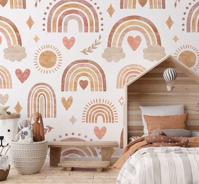 pastellregenbogen und herzchen fur die kleinsten fototapete fur kinderzimmer fototapeten demural