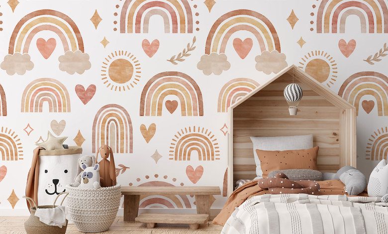 pastellregenbogen und herzchen fur die kleinsten fototapete fur kinderzimmer fototapeten demural