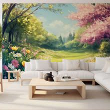 Fruhlingsgarten-voller-blutenlicht-fototapete-furs-wohnzimmer-fototapeten-demural