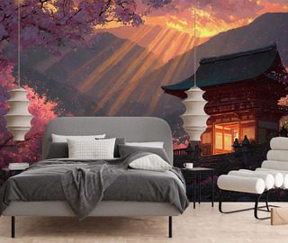 japanischer tempel im glanz des sonnenuntergangs fototapeten orientalische fototapeten demural