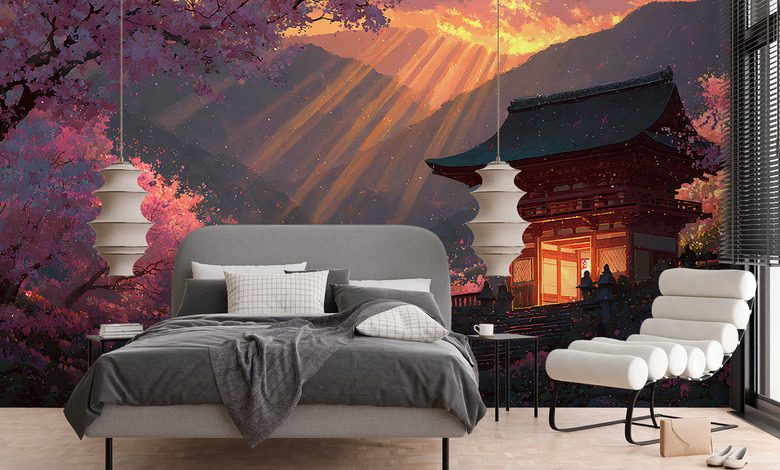 japanischer tempel im glanz des sonnenuntergangs fototapeten orientalische fototapeten demural