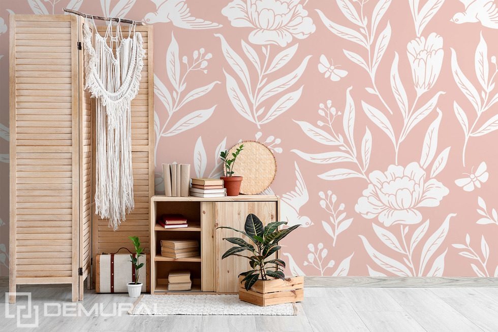 Zarte Blüten im dezenten Boho-Stil Fototapete fürs Wohnzimmer Fototapeten Demural