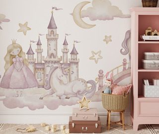 marchenschloss mit prinzessin und einhorn fototapete fur kinderzimmer fototapeten demural