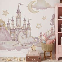 Marchenschloss-mit-prinzessin-und-einhorn-fototapete-fur-kinderzimmer-fototapeten-demural