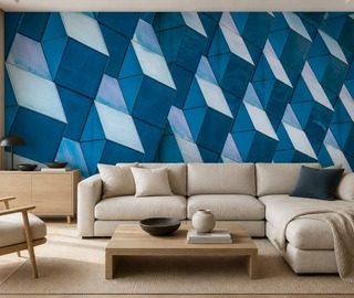 kontrastreiche geometrie raumlicher paneele in intensiven blautonen fototapeten architektur fototapeten demural