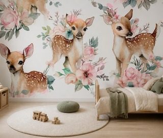 pastellharmonie von hirschen und blumen fototapete fur kinderzimmer fototapeten demural