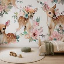 Pastellharmonie-von-hirschen-und-blumen-fototapete-fur-kinderzimmer-fototapeten-demural
