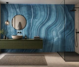 rhythmische wellen aus blauem stein fototapeten fur badezimmer fototapeten demural
