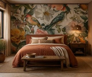 raumliche komposition aus vogeln und blumen fototapete fur schlafzimmer fototapeten demural
