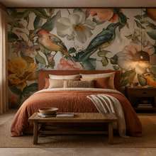 Raumliche-komposition-aus-vogeln-und-blumen-fototapete-fur-schlafzimmer-fototapeten-demural