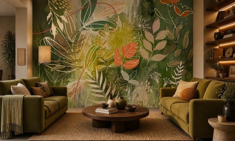 ausdrucksstarker kontrast von grun und orange fototapete furs wohnzimmer fototapeten demural