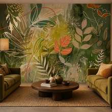 Ausdrucksstarker-kontrast-von-grun-und-orange-fototapete-furs-wohnzimmer-fototapeten-demural