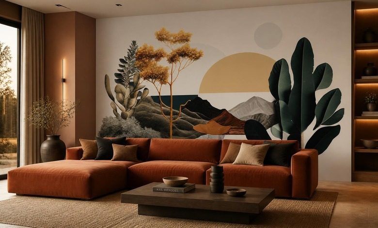 kontrast warmer tone und tiefem grun fototapete furs wohnzimmer fototapeten demural