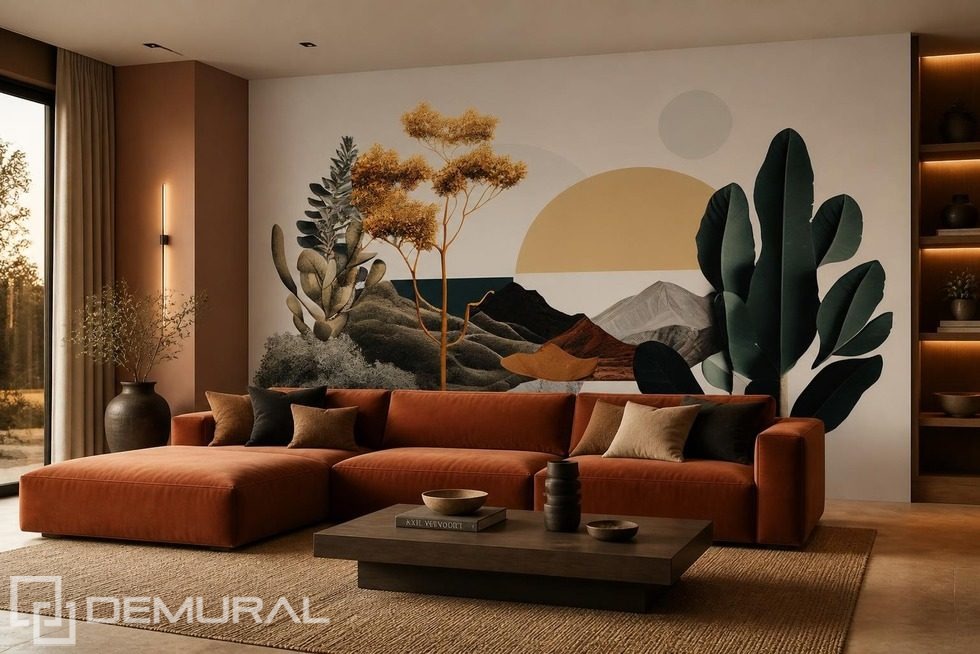 Kontrast warmer Töne und tiefem Grün Fototapete fürs Wohnzimmer Fototapeten Demural