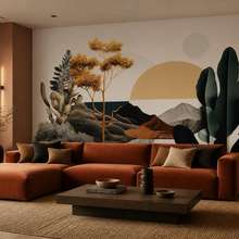 Kontrast-warmer-tone-und-tiefem-grun-fototapete-furs-wohnzimmer-fototapeten-demural