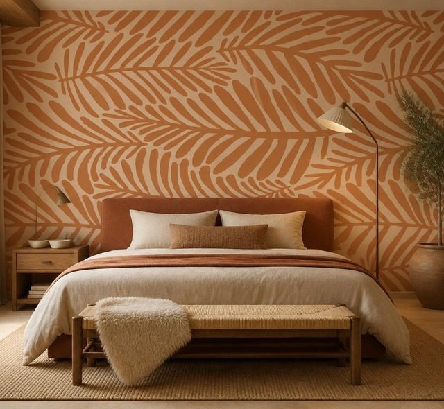warmer rhythmus des pflanzlichen motivs an der wand fototapete fur schlafzimmer fototapeten demural