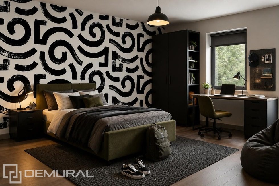 Dynamische Formen in Schwarz-Weiß-Grafik Fototapeten für Teenager Fototapeten Demural