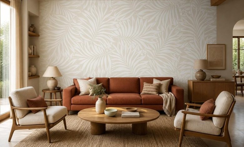 stilvolle fototapete mit zartem blattmotiv fototapete furs wohnzimmer fototapeten demural