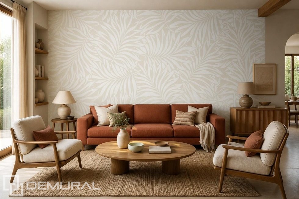 Stilvolle Fototapete mit zartem Blattmotiv Fototapete fürs Wohnzimmer Fototapeten Demural