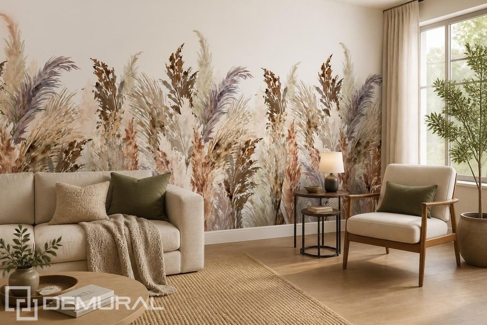 Elegante Dekoration mit Pampasgras Fototapete fürs Wohnzimmer Fototapeten Demural