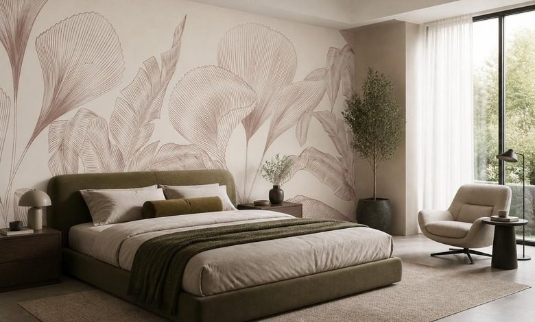 minimalistisches blattmotiv in gedampfter farbpalette fototapete fur schlafzimmer fototapeten demural