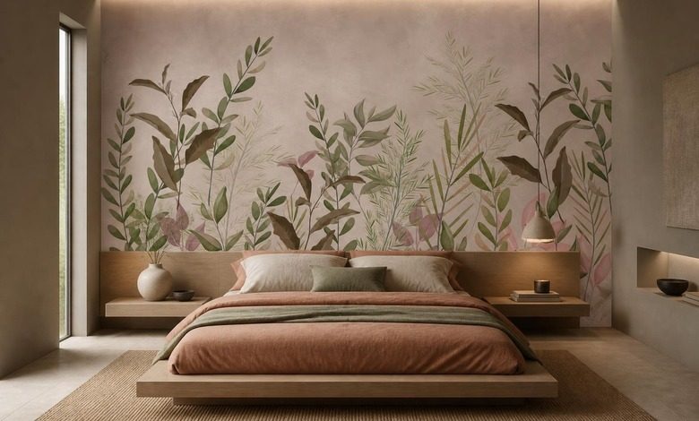kontrast zwischen warmen blattern und kuhlem hintergrund fototapete fur schlafzimmer fototapeten demural