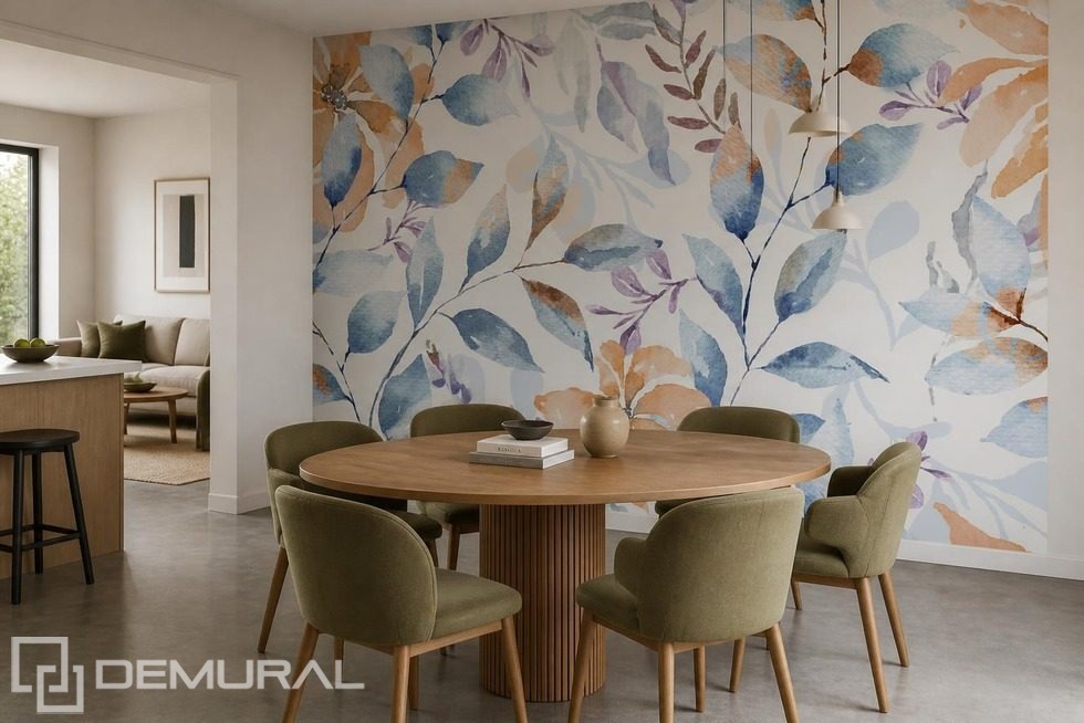 Kontrastreiche Blätter in Pastellfarben Fototapeten Blumen Fototapeten Demural