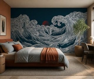 untergehendes licht auf wellenformigem motiv fototapete fur schlafzimmer fototapeten demural