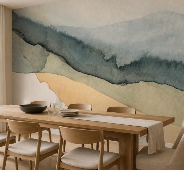 pastellfarbene landschaftsschichten im aquarellstil fototapeten abstrakte fototapeten demural