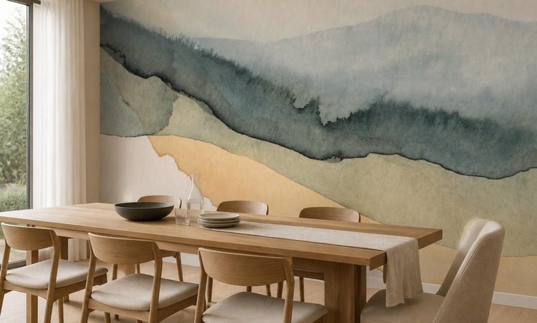 pastellfarbene landschaftsschichten im aquarellstil fototapeten abstrakte fototapeten demural